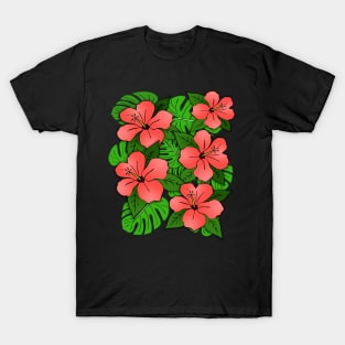 Hibiscus Flowers & Monstera Leaves T-Shirt